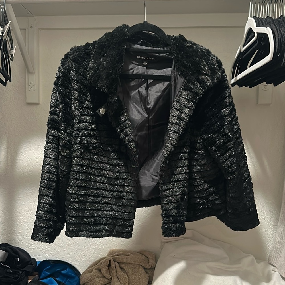 Black rivet black fur coat